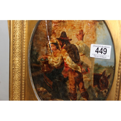 449 - Antique continental gilt framed painting of a couple