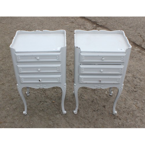 135 - Pair of painted Georgian style 3 draw bedside tables