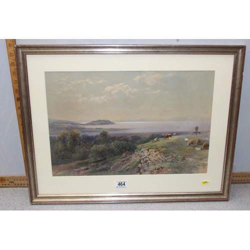 416 - W.A. Frank (British XIX) watercolour of sheep on a hill grazing by a lake, signed lower middle, in s... 