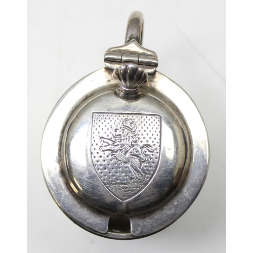 1068 - A small silver mustard pot with lion rampant armorial crest to lid, Birmingham 1887 with associated ... 