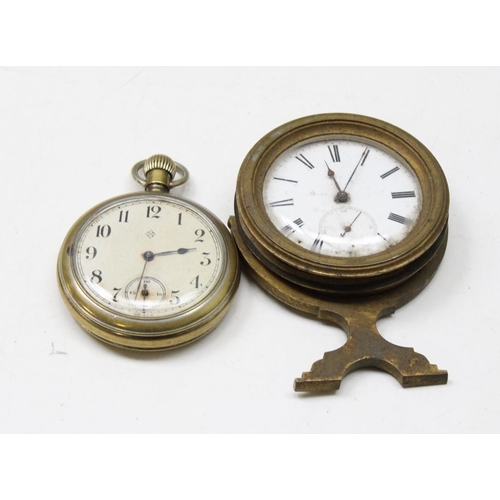 1350 - A vintage mechanical pocket watch and an antique French clock or watch in easel type stand (2)