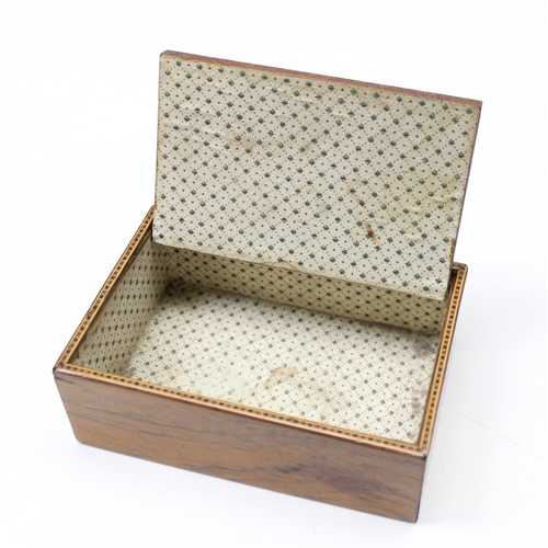 1676 - A Victorian Tunbridgeware box with papered interior, inlaid top with floral motif, approx 11cm x 7cm... 