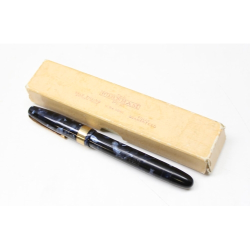 1692 - Burnham No 65 fountain pen in blue marbled finish with 14ct gold nib, in original box with instructi... 