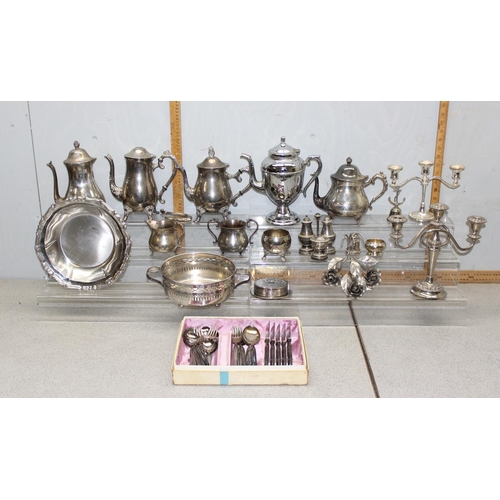 1056 - Large qty of assorted silver plate and other metalware to inc teapots etc, approx 11kg gross