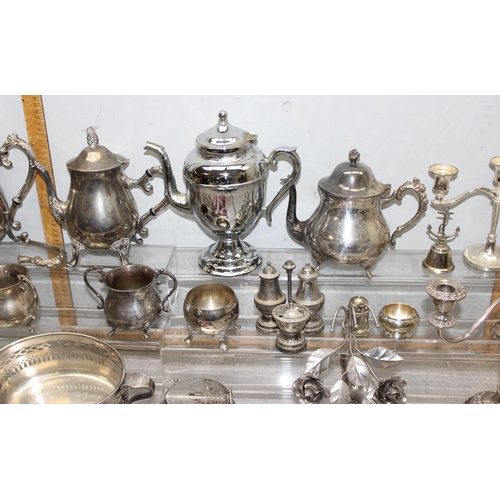 1056 - Large qty of assorted silver plate and other metalware to inc teapots etc, approx 11kg gross