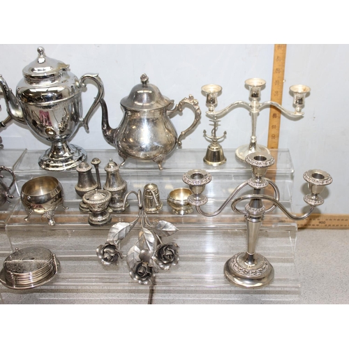 1056 - Large qty of assorted silver plate and other metalware to inc teapots etc, approx 11kg gross