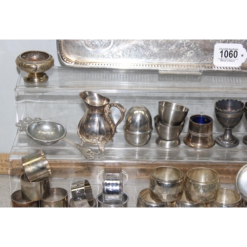 1060 - Silver plated tray containing various silver plated and other smalls, approx 4kg gross