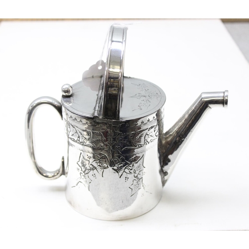 1071 - An unusual 19th century silver plated watering can with embossed ivy leaf design, approx 20cm tall, ... 