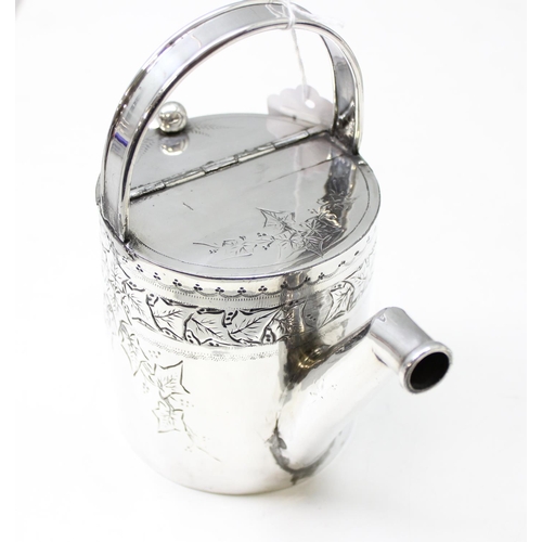 1071 - An unusual 19th century silver plated watering can with embossed ivy leaf design, approx 20cm tall, ... 