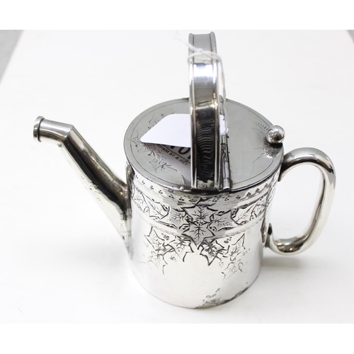 1071 - An unusual 19th century silver plated watering can with embossed ivy leaf design, approx 20cm tall, ... 