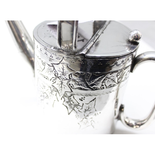 1071 - An unusual 19th century silver plated watering can with embossed ivy leaf design, approx 20cm tall, ... 