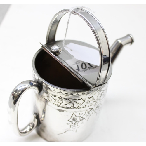 1071 - An unusual 19th century silver plated watering can with embossed ivy leaf design, approx 20cm tall, ... 