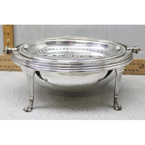 1072 - A late 19th or early 20th century country house silver plated heated serving dome or revolving break... 