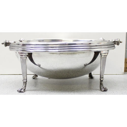 1072 - A late 19th or early 20th century country house silver plated heated serving dome or revolving break... 