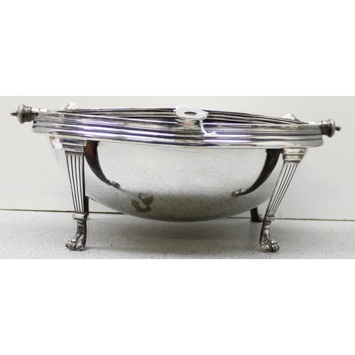 1072 - A late 19th or early 20th century country house silver plated heated serving dome or revolving break... 