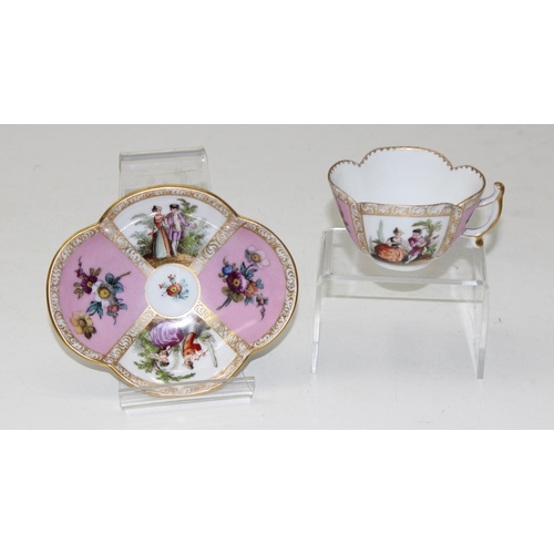 1693 - A 19th century Capodimonte cabinet cup and saucer with hand painted relief decoration & a Meissen Au... 