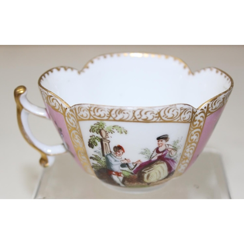 1693 - A 19th century Capodimonte cabinet cup and saucer with hand painted relief decoration & a Meissen Au... 