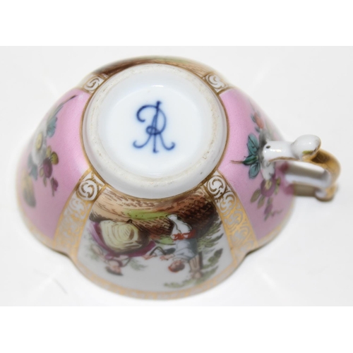 1693 - A 19th century Capodimonte cabinet cup and saucer with hand painted relief decoration & a Meissen Au... 