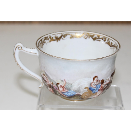 1693 - A 19th century Capodimonte cabinet cup and saucer with hand painted relief decoration & a Meissen Au... 