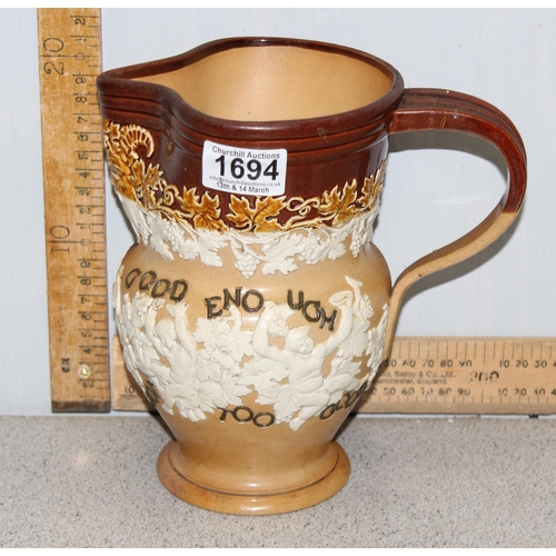 1694 - Doulton Lambeth stoneware motto jug with bacchanalian design “Good Is Not Good Enough… The Best Is N... 