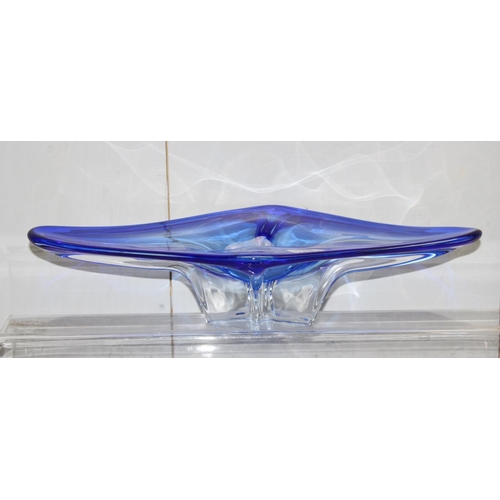 1871 - 2 pieces of heavy coloured art glass in the Murano style, blue centre piece measures approx 50cm