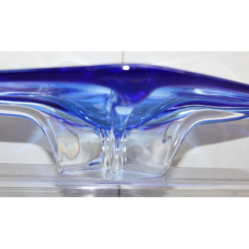 1871 - 2 pieces of heavy coloured art glass in the Murano style, blue centre piece measures approx 50cm