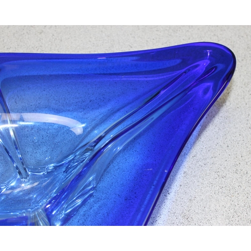 1871 - 2 pieces of heavy coloured art glass in the Murano style, blue centre piece measures approx 50cm