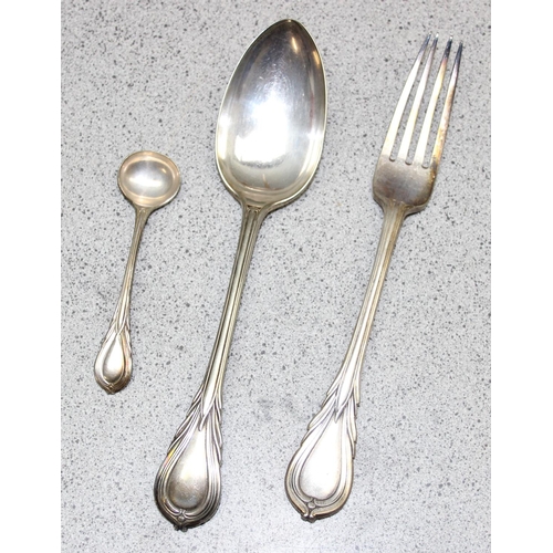 1073 - Antique silver plated cutlery set, 6 person setting, with 2 salt spoons