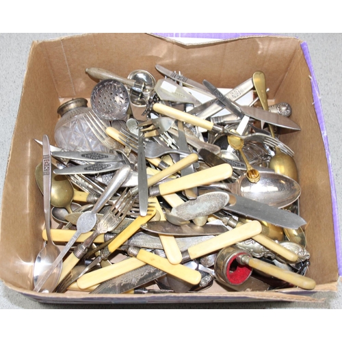 1074 - Large qty of assorted antique and later silver plated and other cutlery, some with silver handles, a... 