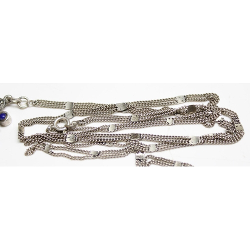 1163 - A vintage Belle Epoch style silver marcasite and blue stone necklace, marked 925 and XRF confirmed a... 