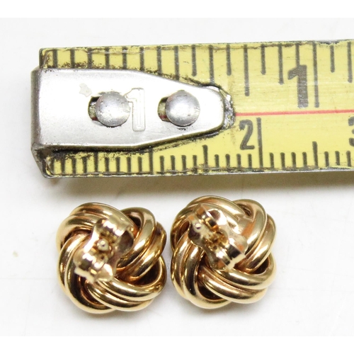 1166 - A pair of 9ct gold knot stud earrings, approx 2.69g gross