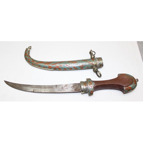 1430 - 2 vintage Turkish Khanjar daggers, both with wooden handles, one with enamelled inlay to handle and ... 