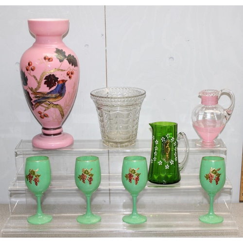 1861 - Qty of antique and later glassware to include a large pink milk glass vase