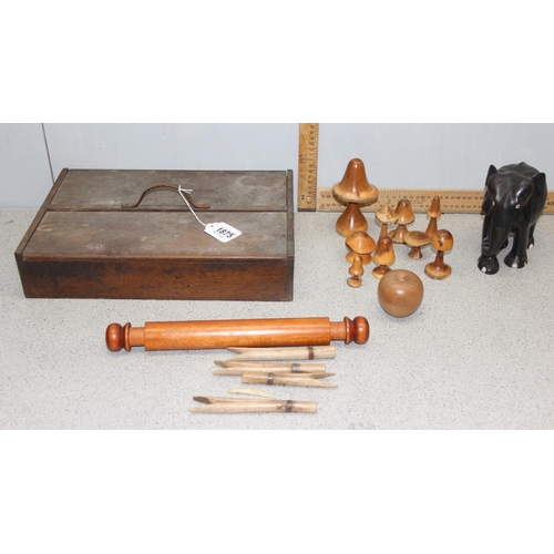 1875 - Various carved wooden ornaments and a vintage wooden cutlery tray