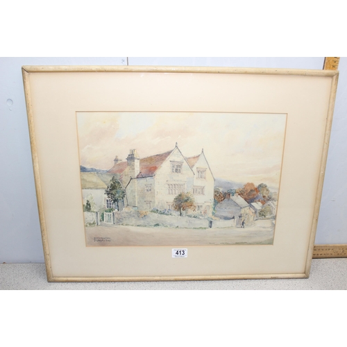 413 - 3 framed watercolours of village scenes to include one of Crowmarsh