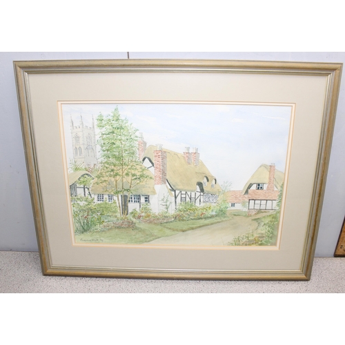 413 - 3 framed watercolours of village scenes to include one of Crowmarsh