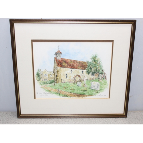 413 - 3 framed watercolours of village scenes to include one of Crowmarsh