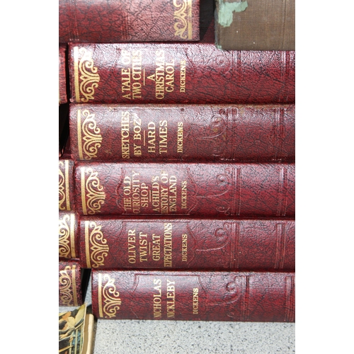 534 - Set of 16 Dickens novels and three antique leather bound poetry books