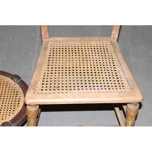 89 - An antique cane seated chair and a cane footstool (2)