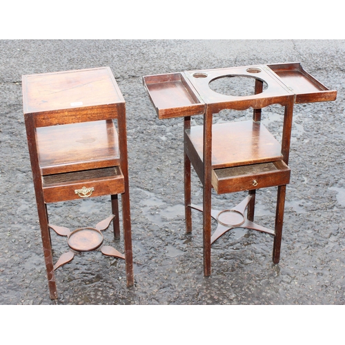 128 - 2 antique mahogany wash stands, one with folding lid, both with drawers