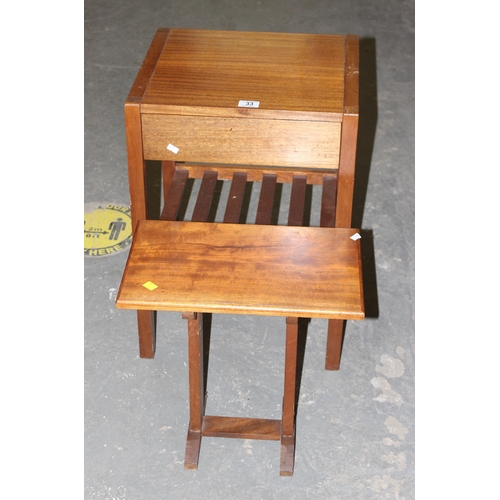 33 - A retro bedside table with drawer & a small retro wooden side table, bedside measures approx 44cm wi... 