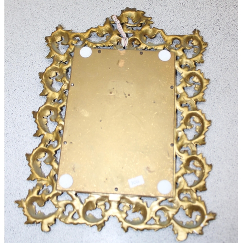 391 - An antique Rococo style gilt brass framed mirror decorated with acanthus scrolls, approx 40cm x 30cm... 