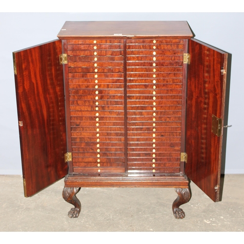 1 - A 19th century mahogany floor standing collector's cabinet with 2 banks of 25 slim drawers standing ... 