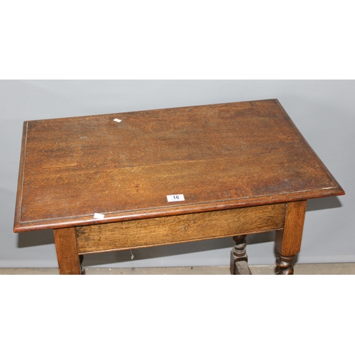 16 - An early 20th century oak side table with barleytwist legs, approx 77cm x 50cm