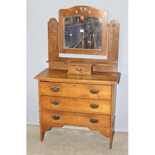 19 - An Arts & Crafts period dressing chest with 3 drawers under a mirror, with Art Nouveau fittings, app... 