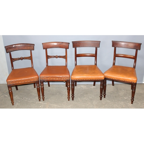 26 - A matched set of 4 Regency or William IV period rail back mahogany dining chairs with tan leather se... 