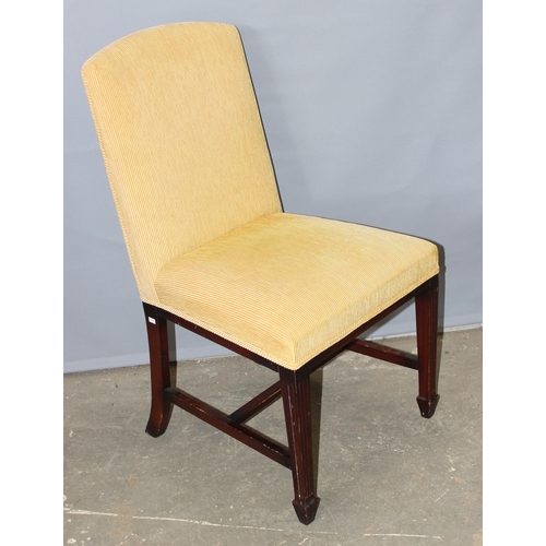 4 - A set of 8 19th century style dining chairs with yellow corduroy upholstery standing on wooden bases... 