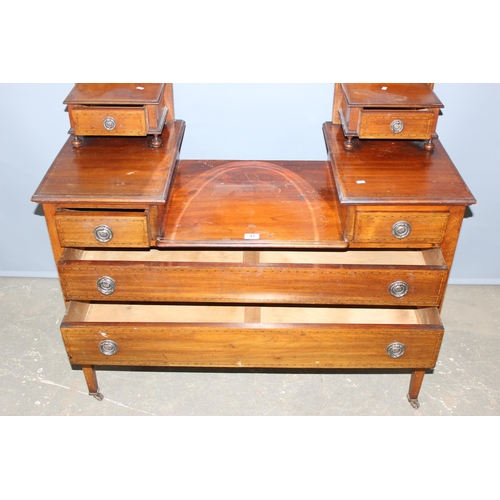 41 - An Edwardian Sheraton Revival dressing table with 6 drawers and mirror, approx 115cm wide