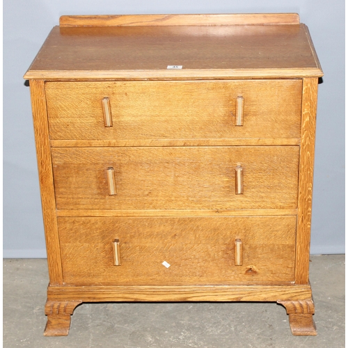 45 - An early 20th century oak 3 drawer chest of drawers, approx 77cm wide