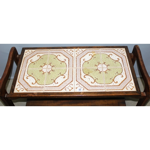 60 - Retro tile topped coffee table, approx 105cm wide